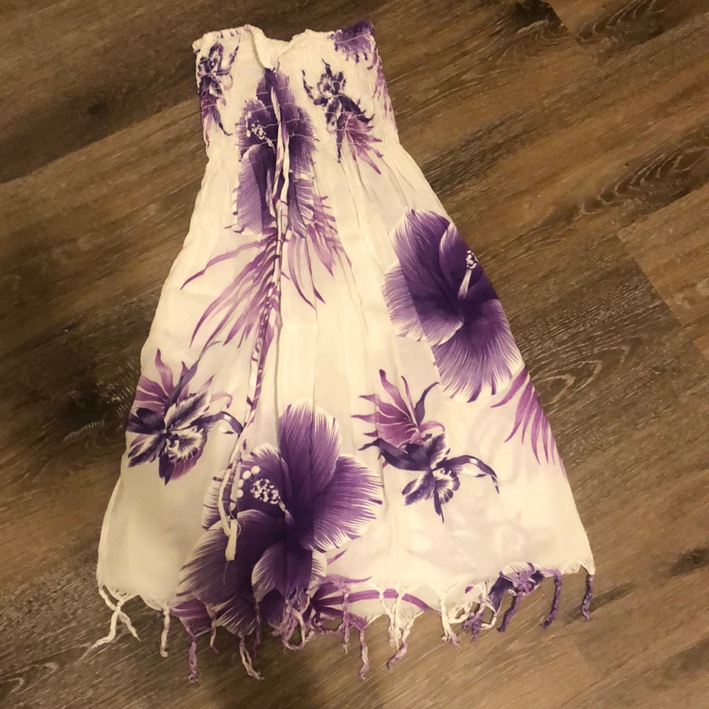 A sun dress with purple flowers
